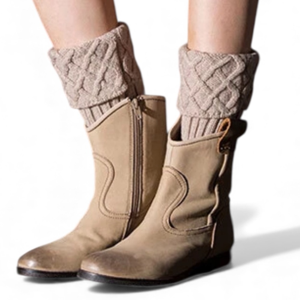 Cable Knit Leg Warmers Boot Cuffs Short Ankle Style Light Tan Brown EUC - Picture 7 of 7